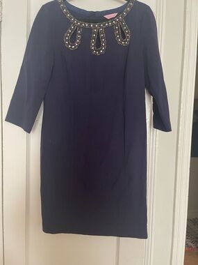 Lilly Pulitzer Navy Embellished Long-Sleeve Sheath Dress
